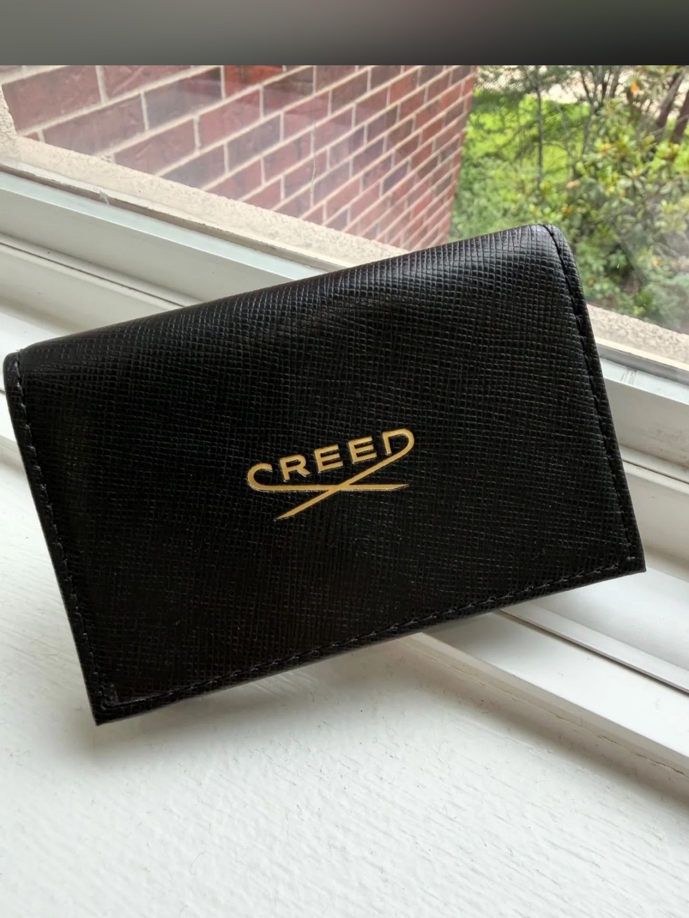 Creed Black Leather Card & Key Holder with Gold Logo